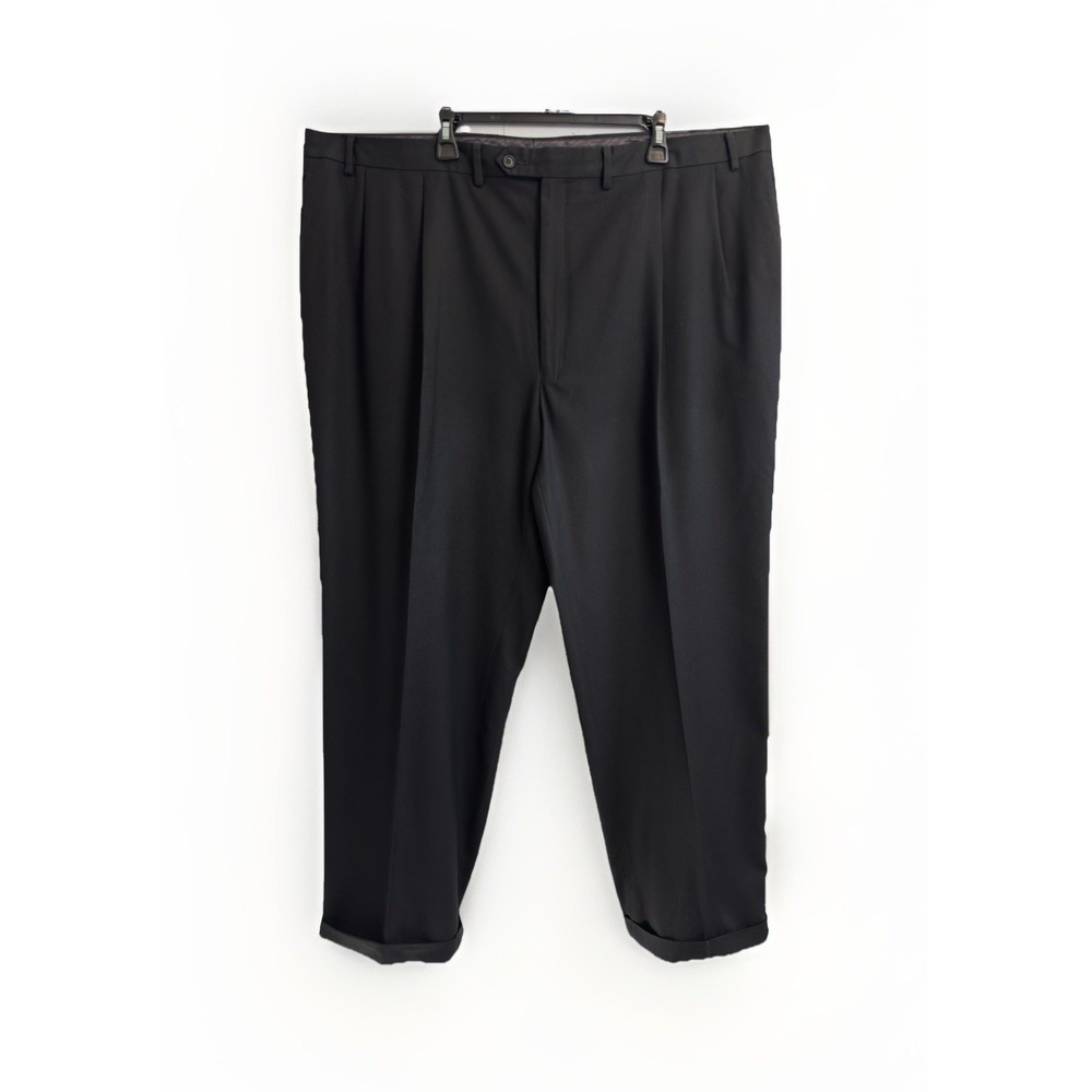 Sean John Fine Tailoring Men's Black Pleated Dress Pants 48X33 Cuffed Trousers